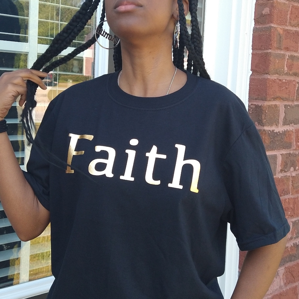 🆕  Stunning Gold Embroidered Faith Tee